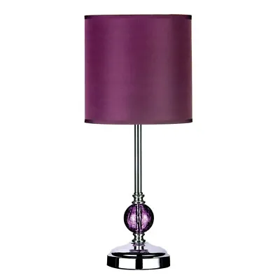 Crackle Glass Purple Shade Table Lamp With Chrome Base Contemporary Look Decor • £27.49