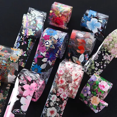 MIXED Holographic Nail Art Foil Decoration Wrap Transfer Foils FLOWERS LEAVES • £1.90