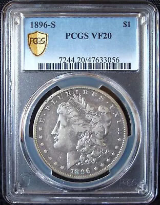 1896-S Morgan Silver Dollar - PCGS VF 20 - Gold Shield • $177