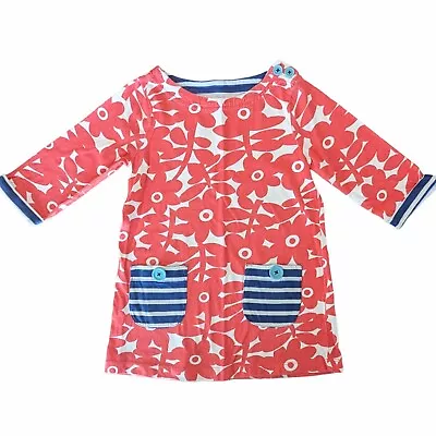 Mini Boden Girls Dress Size 4-5 Red White Floral Navy Stripes Aqua Blue Buttons  • $24.99