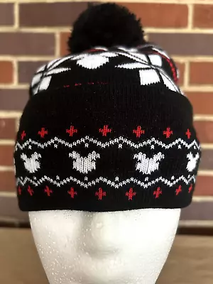 Mickey Mouse Disney Store Winter Toboggan/Hat With Pom ~ Black/Red  ~ HTF Rare • $23.22