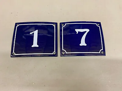 Vintage Style Blue Enamel Porcelain French House Number Door  Sign 7 And 1 • $19