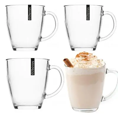 Glass Mug Transparent Toughened Latte Glass 12oz Barista Style Glasses Pack Of 4 • £11.99