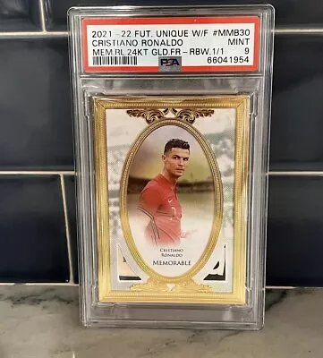 2021 Cristiano Ronaldo 24K Gold Futera Unique Match Worn Card PSA 9 1/1 🤩 • $3200