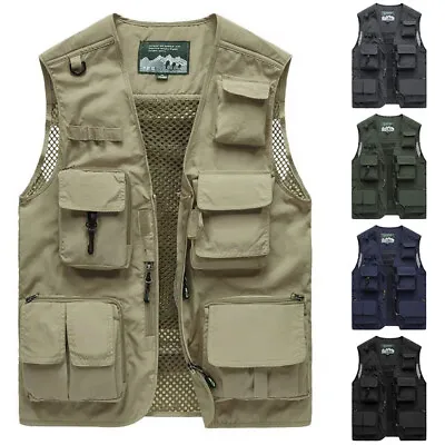 £21.18 • Buy Jacket Tops Vest Coat Gilet Men Outdoor Multi-Pocket Fishing Lightweight