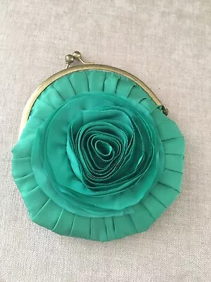 Anthropologie Miss Albright ~ Satin Rosette Clutch Coin Purse ~ Kiss Lock • $20