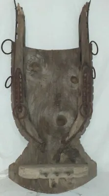 Antique Metal Horse Mule Collar Harness Mounted On Rustic Shelf Primitive Decor • $39.99