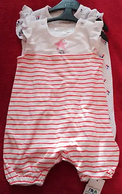 2 X MOTHERCARE 100% COTTON BABY GIRL ROMPER SUITS. 3-6 MONTHS. NEW • £6.50