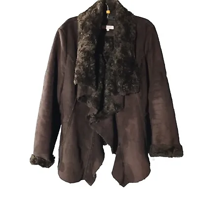 Marks & Spencer Per Una Faux Fur Sheepskin Shawl Wrap Evening Jacket Size 16 • £19.96