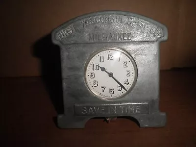 Old 1st Wisconsin Trust Co. Milwaukee Promotional Clock Still Bank 1930's • $9.99