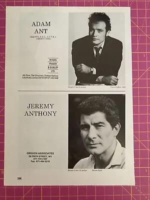 Adam Ant. Rare Original 1990 Acting Agency Z-page. • £10