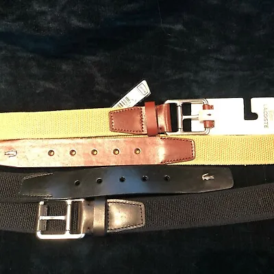 Lacoste Large - XL 45  Canvas & Leather Belt NWT MSRP$65 Tan Or Black • $30.99