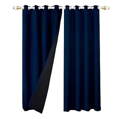 100% Blackout Single Door Curtains Thermal Ring Top Quilted Heavy Duty Drapes UK • £21.23