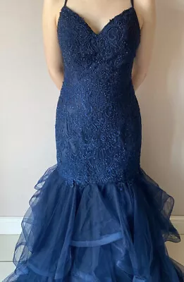 Blue Prom Dress Beaded Fishtail Size Xs Diversity Designs • £75
