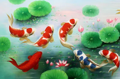 Art Wall Feng Shui Fish Koi Oil Painting Picture Printed On Canvas Home Decor • £8.15