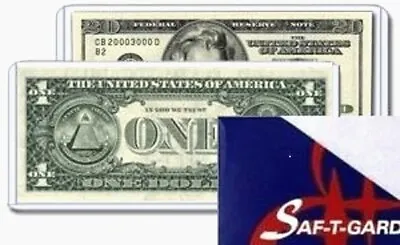 Pack Of 25 Saf-T-Gard REGULAR Dollar Bill TOPLOADERS Holds 6-1/2  X 3  CURRENCY • $12.35