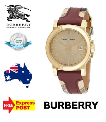 New Burberry 'the City' Bu9111 Gold/red Leather Check Womens Quartz Watch • $329.99