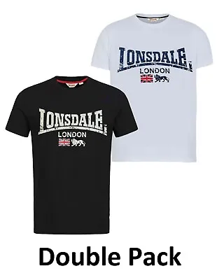 Lonsdale Original T-Shirt Classic Vintage Logo Black And White Pack Of 2 • £39.90