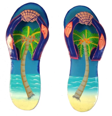 $30.88 • Buy Tropical Beach Flip Flop Palm Tree Hatian Metal Wall Decor Set