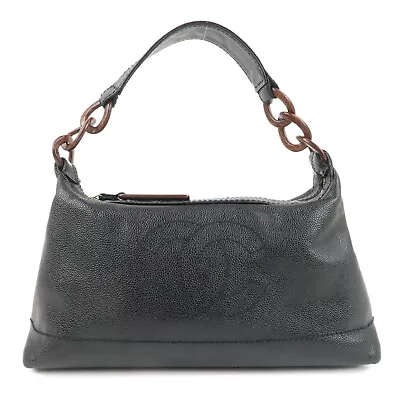 Authentic CHANEL Caviar Skin Coco Mark Chain Shoulder Bag Black Used F/S • $3680