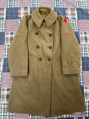 Vintage 1918 WWI Military Olive Green Heavy Wool Trench Coat Great Condition • $539.99