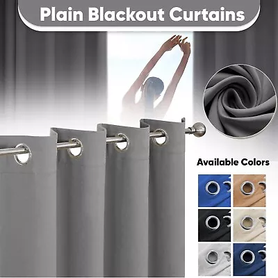 Thermal Blackout Curtains Ready Made Eyelet Ring Top Pair Curtain With Tie Backs • £26.99