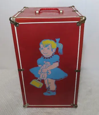 Vintage 1950's Red Metal Large Size Doll Wardrobe Steamer Trunk With Drawer • $14.99