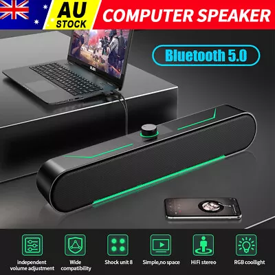 Wired Sound Bar Computer Speaker Subwoofer PC Laptop USB Stereo Soundbar AU • $25.45