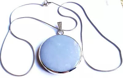 Beautiful Sterling Silver Mount 34mm Angelite Round Cabochon Pendant Necklace • £52.80