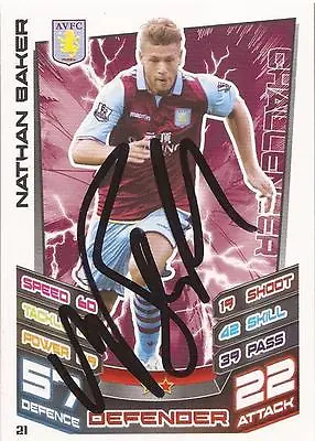 Nathan Baker Signed Aston Villa 2012/2013 Match Attax Trading Card+coa • £1.99