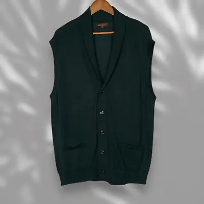 Lanzino Mens Sweater Vest XL Green Wool Blend Shawl Collar Cardigan Sleeveless • $34.92