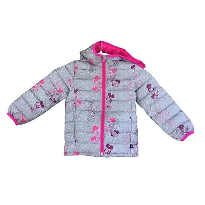 Baby Gap Disney Minnie Mouse Hooded Puffer Jacket Pink Gray Toddler Size 4 • $22