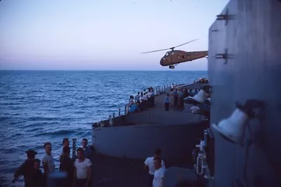 1968 US Navy Medical Ship USS Repose Crewman Watching Helicopter Vtg 35mm Slide • $10.50