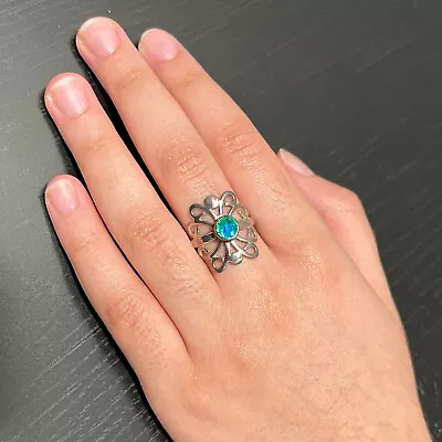 $39.99 • Buy Silver Ring Topaz Stone Size 9 Ornate Design 3.74 G Vintage Jewelry