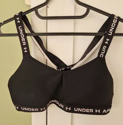 UNDER ARMOUR Wirefree Sports Black White Criss Cross Gym Exercise Bra M • £6.90