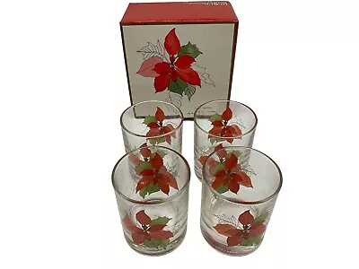 Set Of 4 Block Poinsettia VTG Old Fashioned Glasses Tumblers Mary Lou Goertzen • $40