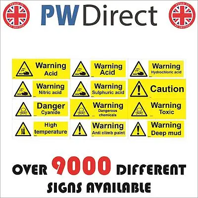 £8.95 • Buy Warning Danger Signs Nitric Cyanide Toxic Acid Deep Mud Slip Caution G340LL