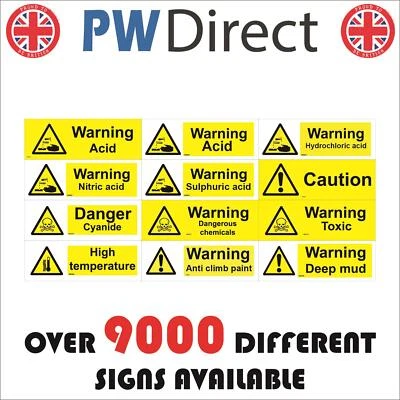 £4.98 • Buy Warning Danger Signs Nitric Cyanide Toxic Acid Deep Mud Slip Caution G340LL