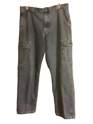 Wrangler Cargo Men Jeans 38x34 (38x31.5) 8 Pockets Straight Distressed Fede Look • $14.50