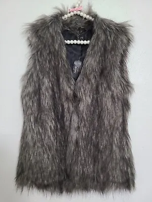 Nicole By Nicole Miller Womens Faux Fur Open Front Vest Coat Jacket Gray Medium  • $26