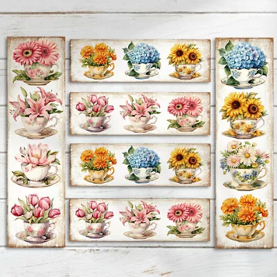 X6 Shabby Chic Teacup Card Topper Borders Cardmaking Scrapbooking Tags Craft • £2.80