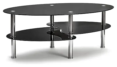 7Star Glass Oval Coffee Table With Mirrored Finish Chrome Legs With Bottom Shelf • £74.99