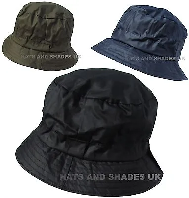 £9.89 • Buy Wax Bush Hat Bucket Shower Proof Rain Winter Black Navy Green Mens Ladies Womens