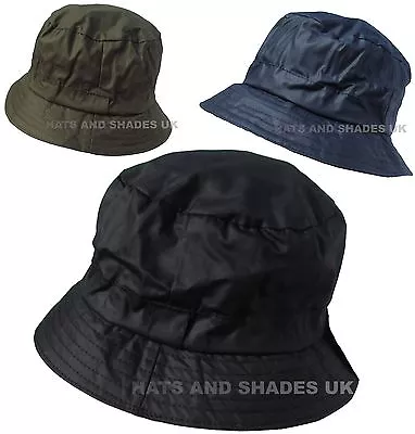 £11.99 • Buy Wax Bush Hat Bucket Shower Proof Rain Winter Black Navy Green Mens Ladies Womens