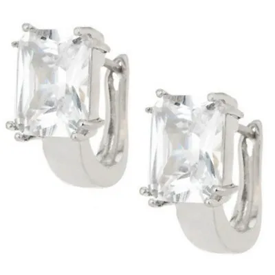 QVC Steel By Design  Stainless Steel Emerald Cut Crystal Hoop Earrings • $45.99