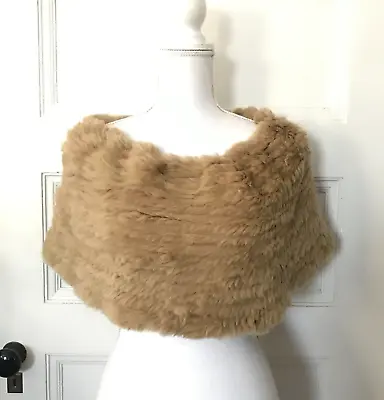 Lord And Taylor Womens Caramel Brown Knit Rabbit Fur Shawl Cape Cowl One Size • $39.99