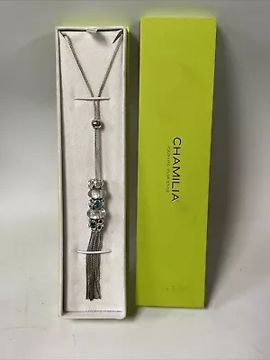 Chamilia Sterling Silver Tassel Necklace And 5  Charms Crystals 32” With Box • £87.06