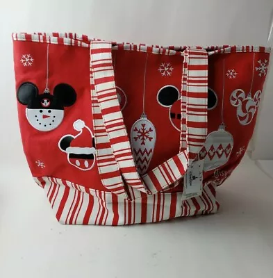 Disney Parks Christmas Holiday Ornaments Mickey Red & White Canvas Tote Bag  • $39.99