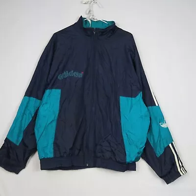 Adidas Mens Windbreaker Jacket Medium Blue 90's Vintage Full Zip Long Sleeve • $29.99