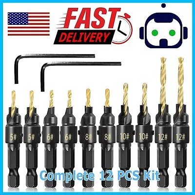 12x HSS Countersink Drill Bit 1/4  Hex Shank Woodworking Pilot Screw Hole Set • $9.95